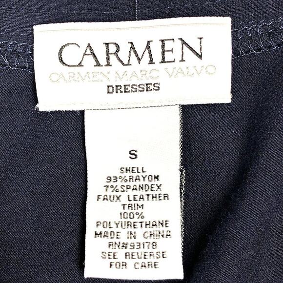 Carmen Marc Valvo Cut & Sew Dress Laced Blue Wrap BodyCon Stretch SMALL - Picture 6 of 7